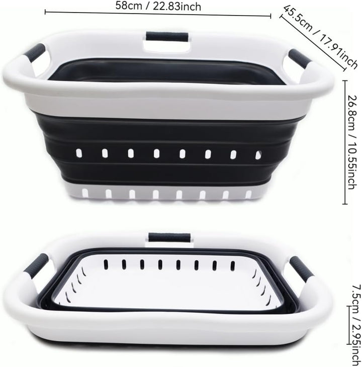 SAMMART 41L Collapsible 3 Handled Plastic Laundry Basket - Foldable Pop Up Storage Basket/Organizer