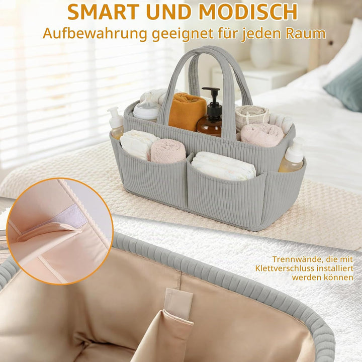 Wickelkorb Cord für Wickeltisch,Baby Windel Caddy Organizer mit Wechselbaren Fächern,Stilvoller Aufb