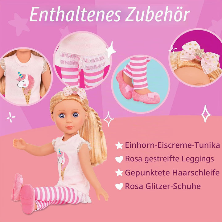 Glitter Girls Puppe Lacy – Bewegliche 36cm Puppe mit Kleidung, Zubehör und langen Haaren zum frisier