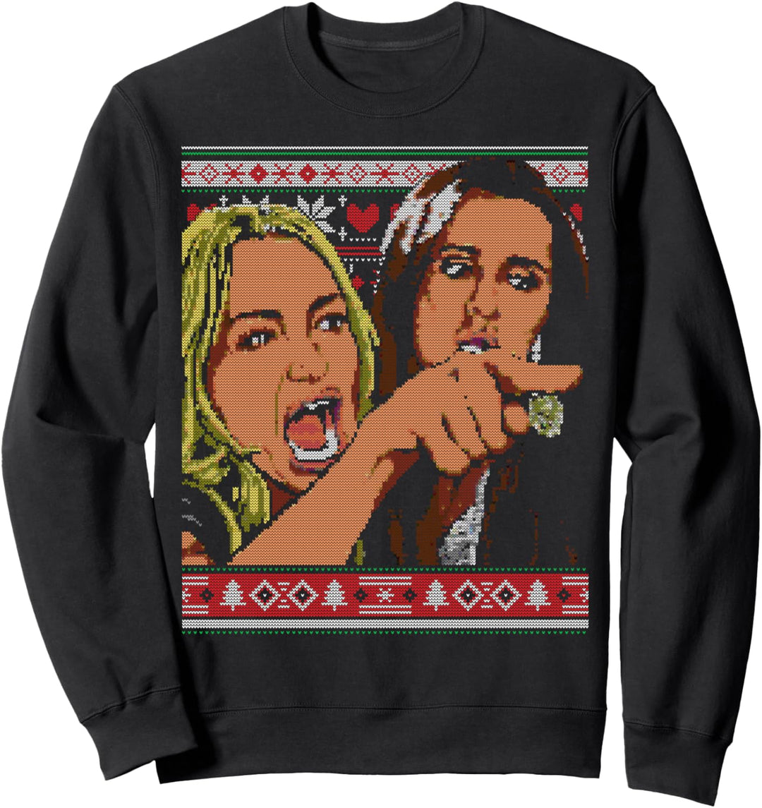 Meme Couples 1 Pullover für Damen, Yelling at a Cat Ugly Christmas Sweater Sweatshirt