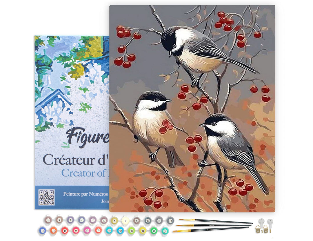 Figured'Art Malen Nach Zahlen Erwachsene Mit Rahmen Vögel und Obstbaum - Paint by Numbers Basteln DI