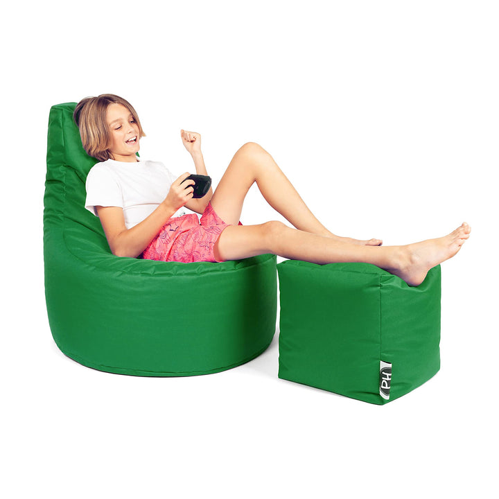PATCH HOME Gamer Kissen Lounge Kissen Sitzsack Sessel Sitzkissen Bean Bag + Würfel/Hocker mit Reissv