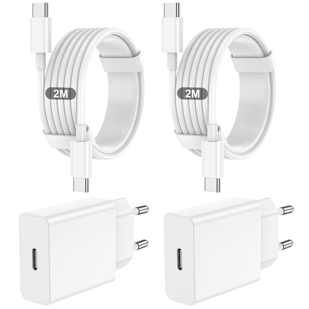 2er Pack 20W USB-C Ladegerät mit 2M+2M USB-C schnellladekabel, Schnellladegerät Für iPhone 17/16/15/