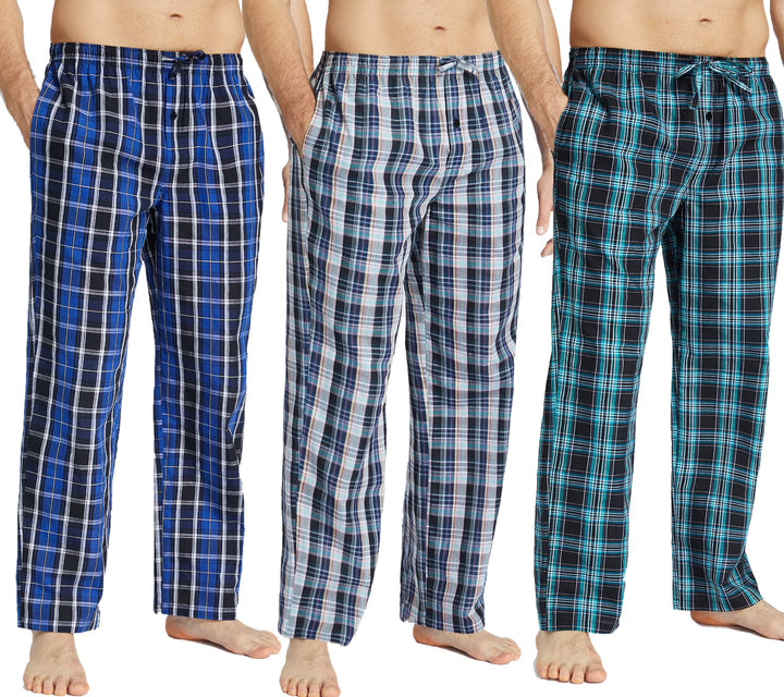 JupiterSecret Herren Pyjamahose Lang Schlafanzughosen für Herren Karierte Nachtwäsche 3er Packs 100%