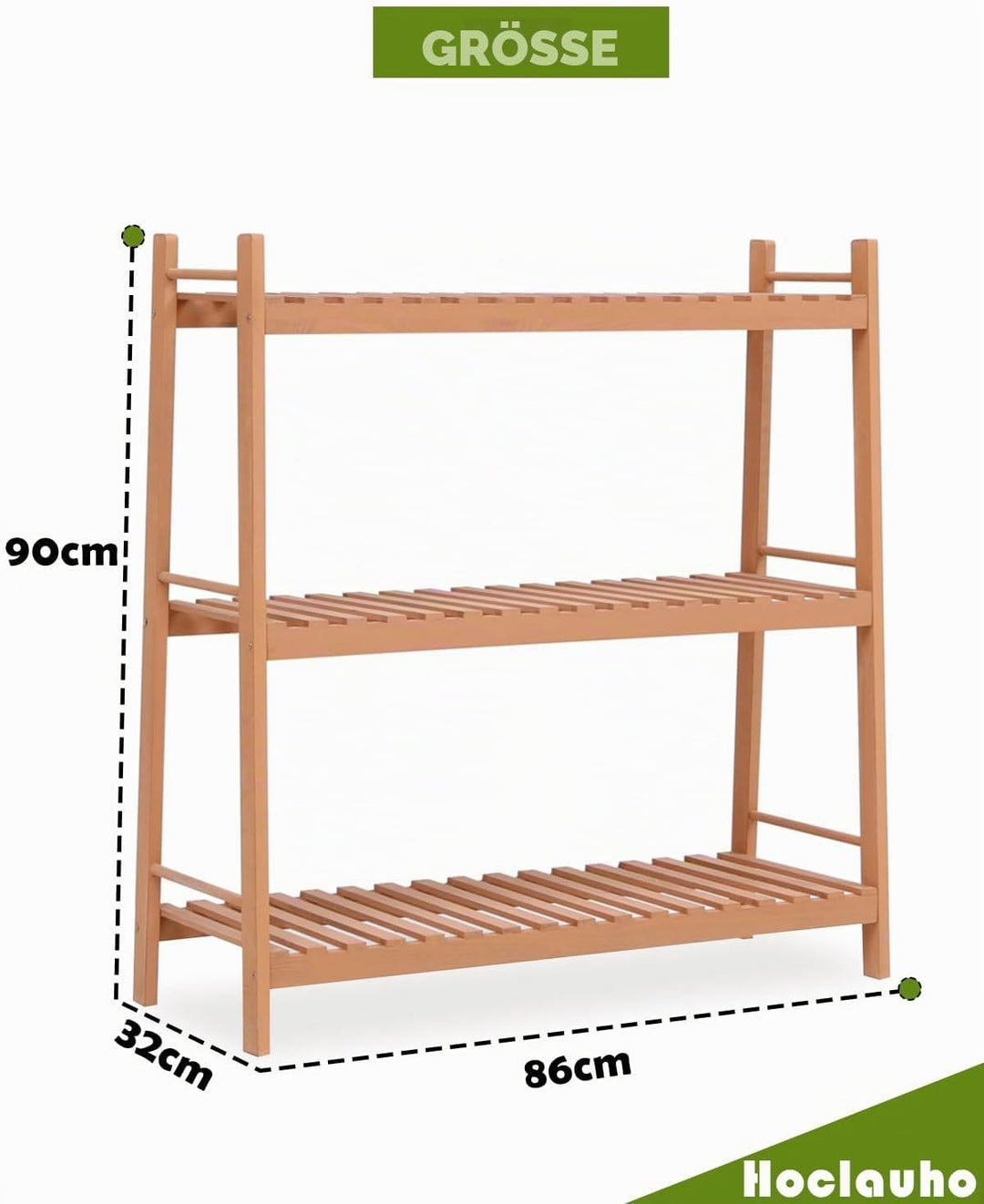 Hoclauho Pflanzenständer aus Holz mit 3 Ablagen, Leiterregal und Küchenregal, Blumenregal und Organi