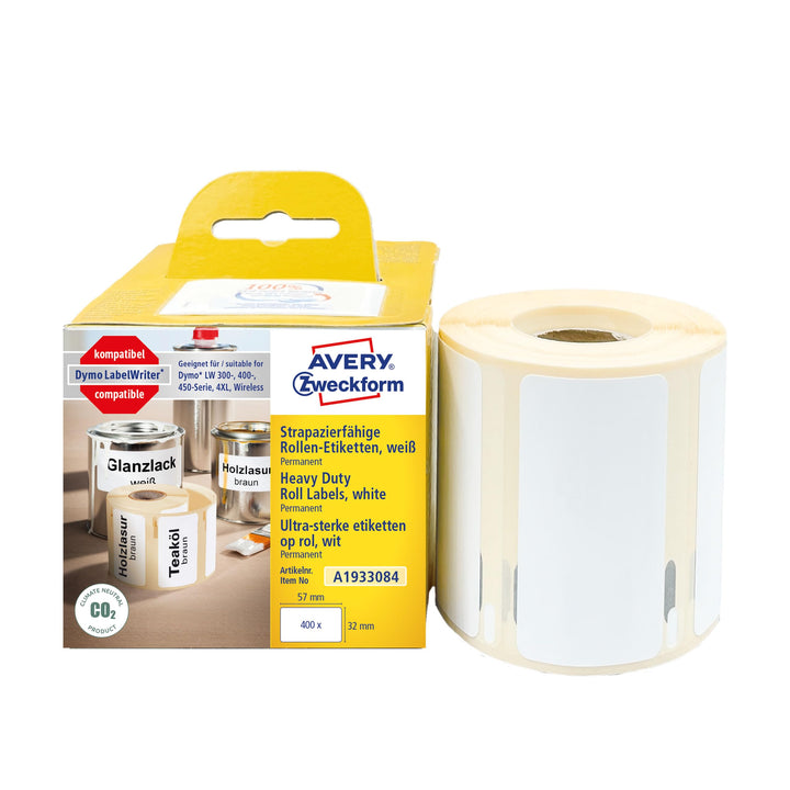 AVERY Zweckform A1933084 Dymo LabelWriter wetterfeste Etiketten kompatibel zu 1933084 (57x32mm, 1 Ro