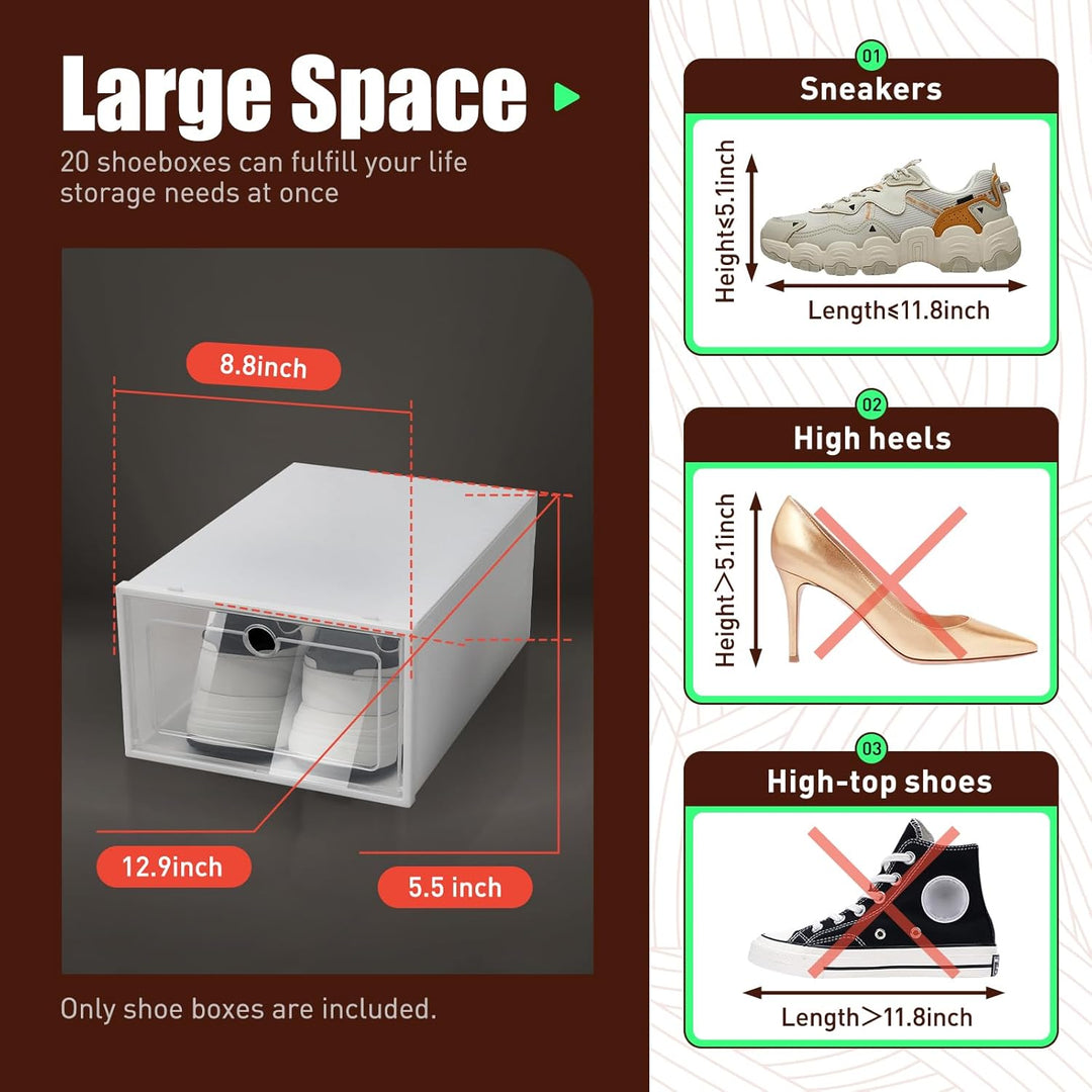 Schuhboxen Transparent Schuh-Organizer aus Kunststoff Schuhkarton Faltbar Stapelbar Schuhaufbewahrun