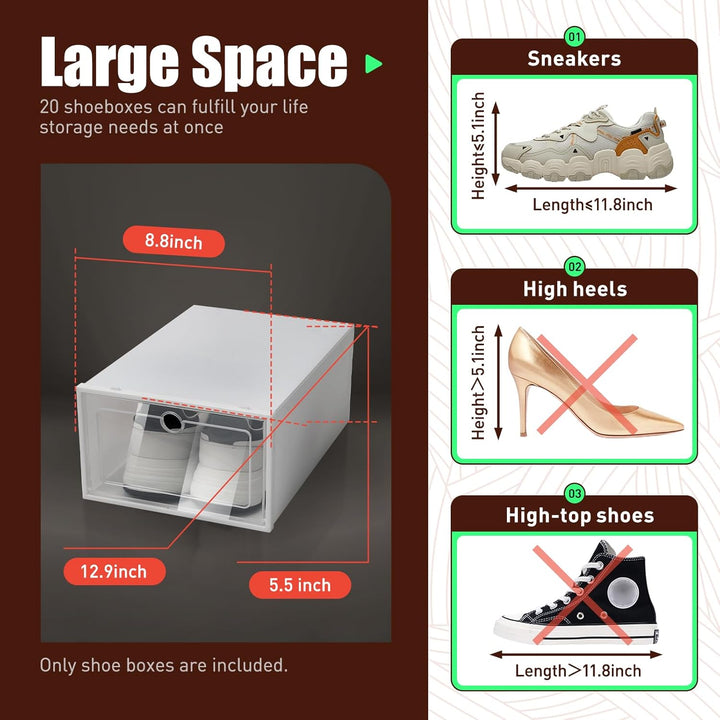 Schuhboxen Transparent Schuh-Organizer aus Kunststoff Schuhkarton Faltbar Stapelbar Schuhaufbewahrun