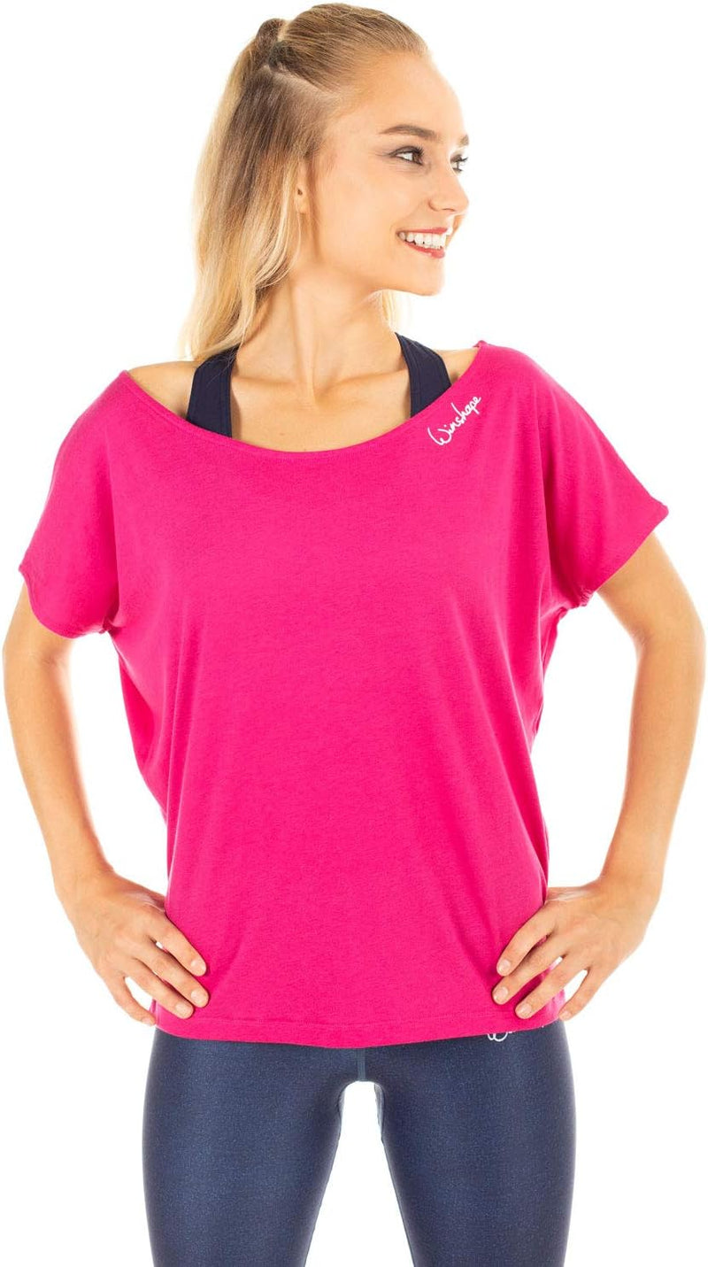 WINSHAPE Damen Ultra Leichtes Modal-Kurzarmshirt Mct002 mit Neon Pinkem „Love is The Answer” Glitzer