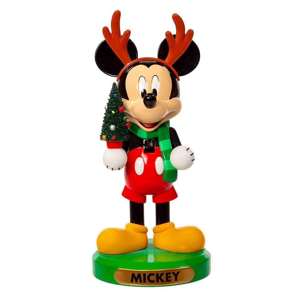 Kurt Adler Disney© Mickey Mouse mit Baum Nussknacker, 15,2 cm | Offiziell lizenzierte Weihnachtsdeko