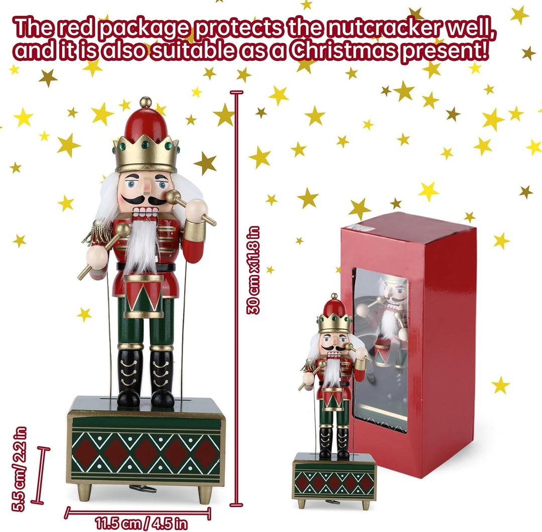 Luckits Nussknacker Spieluhr, 30CM Holz Schlagzeuger Nussknacker Figur Handgefertigter Nussknacker a