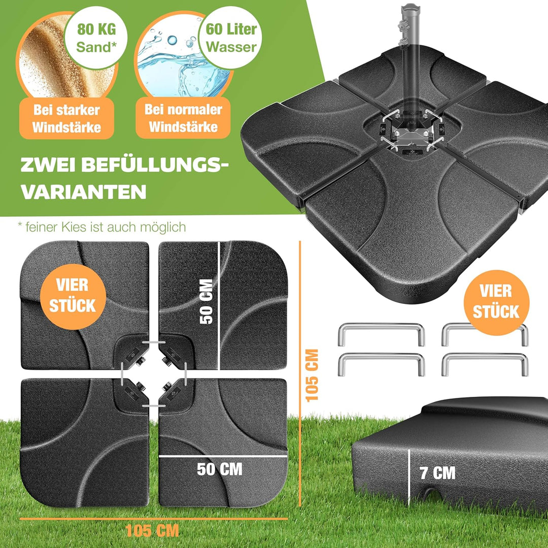 KESSER® Sonnenschirmständer 4-teilig Schirmgewicht Schirmständer für Ampelschirm Bodenkreuz 60 Liter