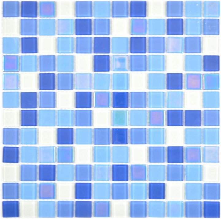 Fluoreszierendes Glasmosaik Quadrat Crystal mix blau light blue white für WAND KÜCHE Wandverblender