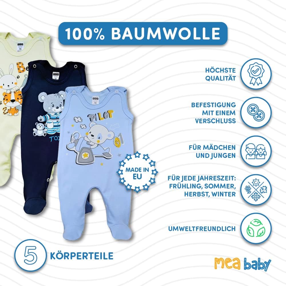 Unisex Baby Strampler mit Aufdruck aus 100% Baumwolle im 5er Pack. Baby Strampler für Mädchen Baby S