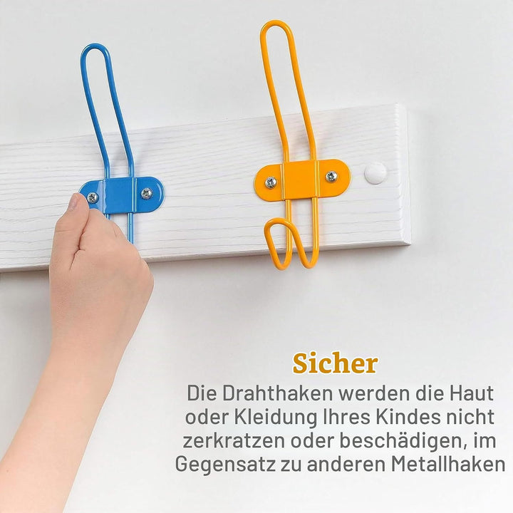 Kleiderhaken - Mattweiss - 4 Metallhaken - 43,5x7,5 cm - Kinderzimmer Garderobe mit Farbigen Haken -