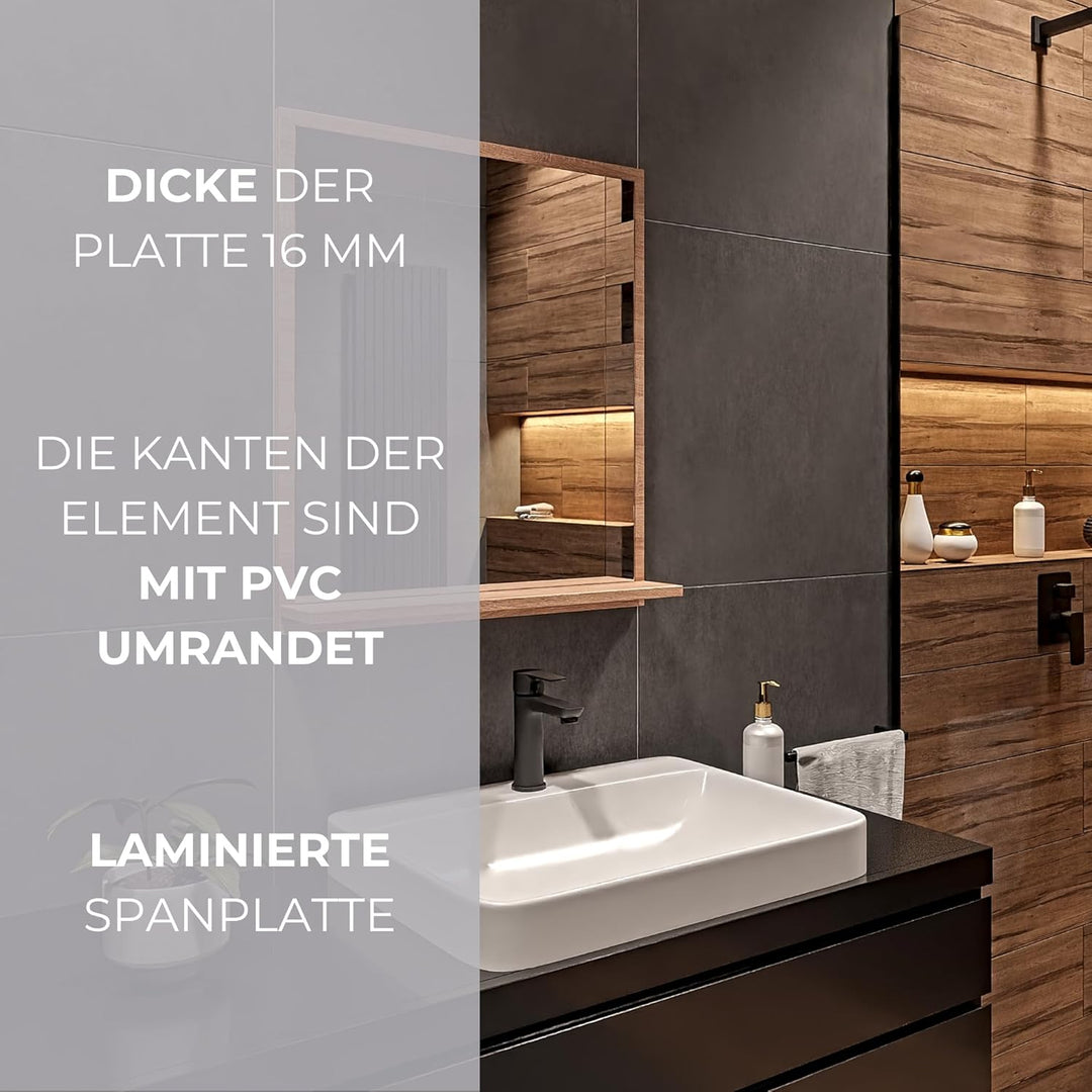 Badspiegel mit Ablage Sonoma - H:70 x B:60 cm - Bathroom Mirror - Moderner Badezimmer Spiegel Rechte