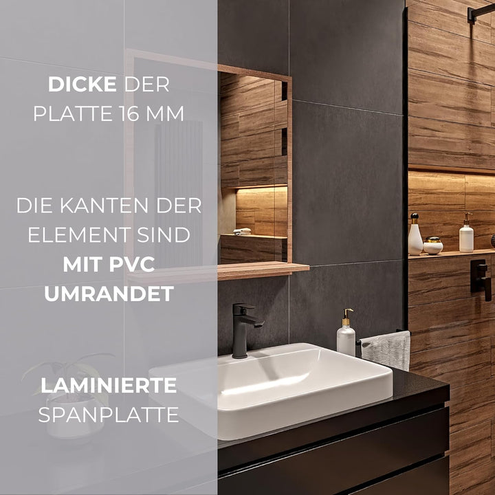 Badspiegel mit Ablage Sonoma - H:70 x B:60 cm - Bathroom Mirror - Moderner Badezimmer Spiegel Rechte