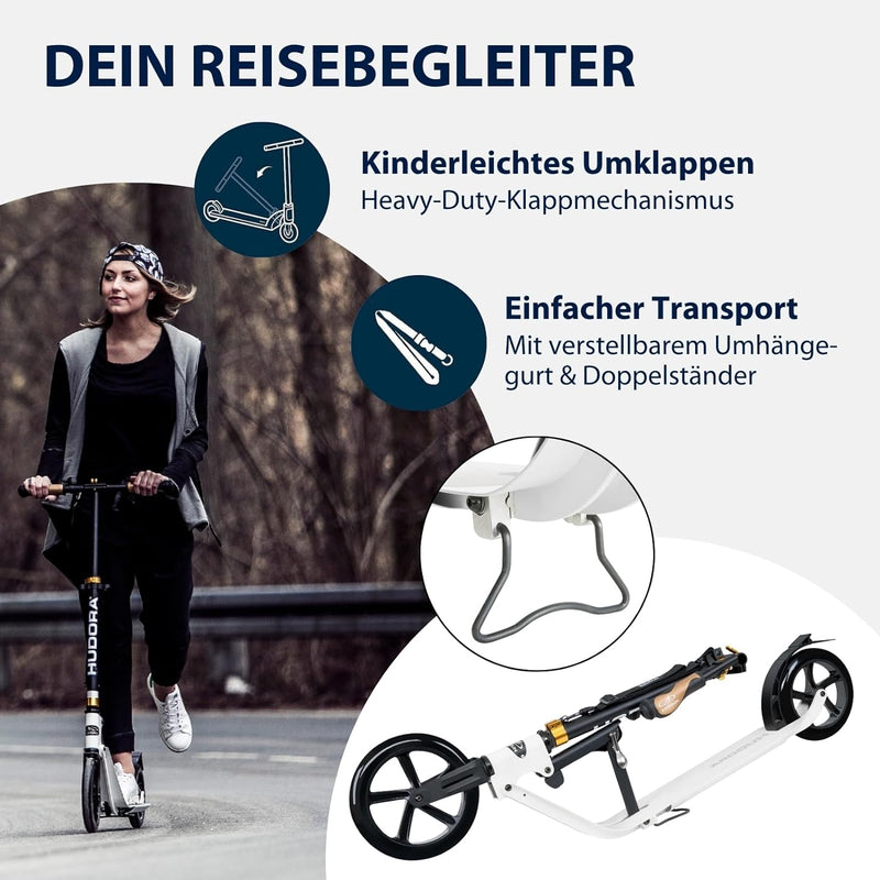 HUDORA BigWheel Style 230 Scooter I Stabiler Aluminium-Roller mit grosser Trittfläche I Höhenverstel