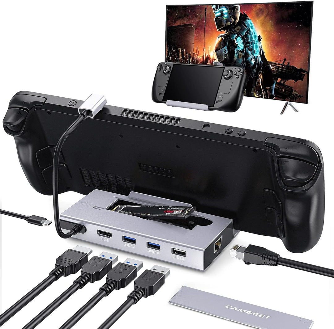 Steam Deck Dock, 7-in-1 Steam Deck Docking Station mit M.2 NVME SSD Gehäuse,HDMI 2.0 4K@60Hz,PD 100W