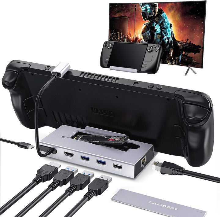 Steam Deck Dock, 7-in-1 Steam Deck Docking Station mit M.2 NVME SSD Gehäuse,HDMI 2.0 4K@60Hz,PD 100W