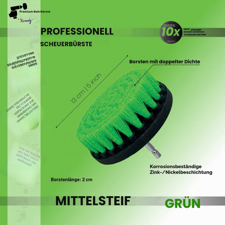 Premium Bohrbürste, mittelsteif, grün, 5 Stück Professioneller Power-Schrubber Kratzt Keine Oberfläc