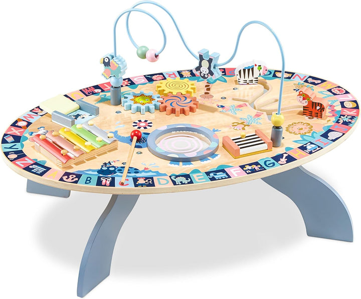 mamabrum 7-in-1 Lerntisch aus Holz – Interaktiver Montessori Aktivitätstisch für Babys ab 6 Monaten