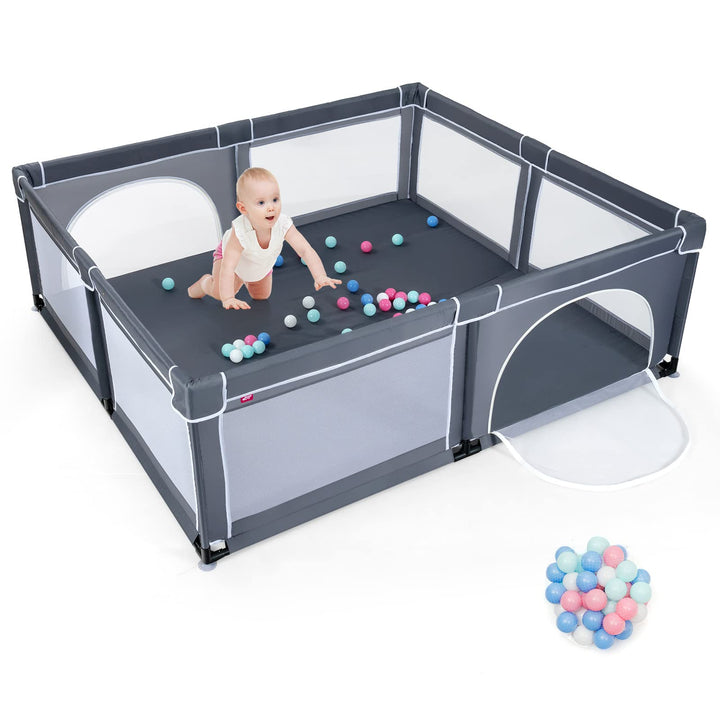GOPLUS Baby Laufstall mit 50 Spielbällen, Krabbelgitter für Kleinkinder & Säulinge, Laufgitterzelt m