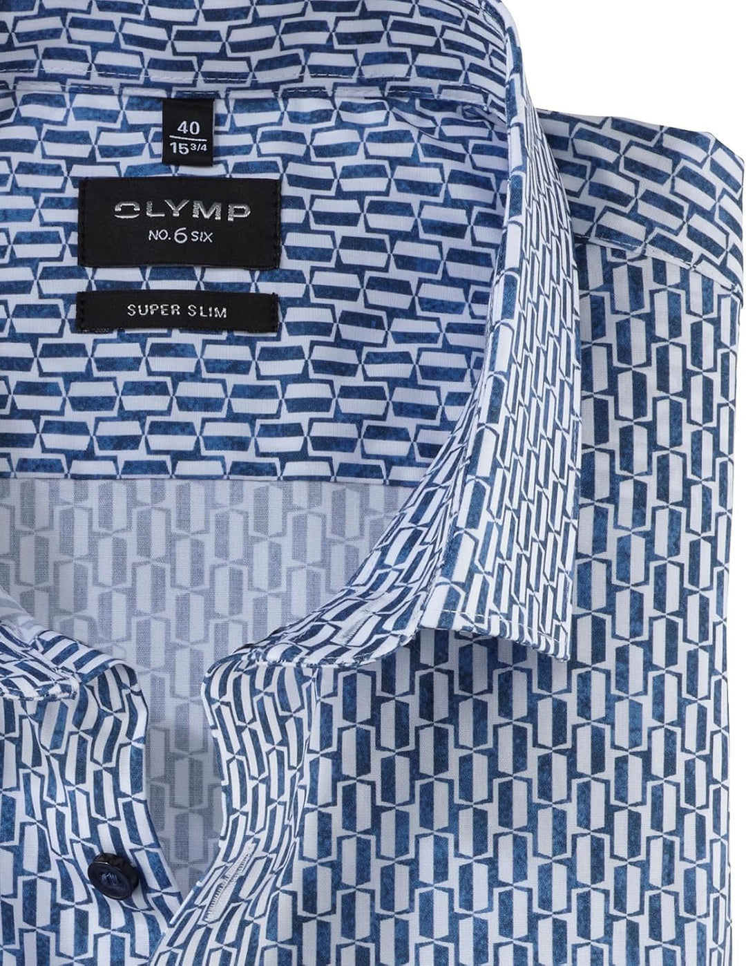 OLYMP Herren Businesshemd Langarm No. Six,Digitaldruck auf Uni,super Slim,Modern Kent 42 Rauchblau 1