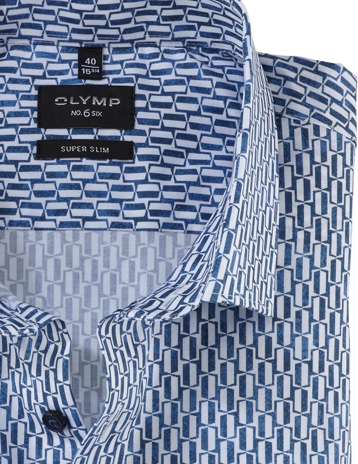 OLYMP Herren Businesshemd Langarm No. Six,Digitaldruck auf Uni,super Slim,Modern Kent 42 Rauchblau 1