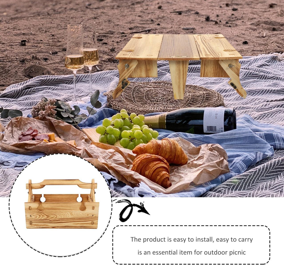GANAZONO Klapptisch Korb Weinhalter Picknick Im Freien Picknickkorb Aus Holz Klappbarer Tisch Für De