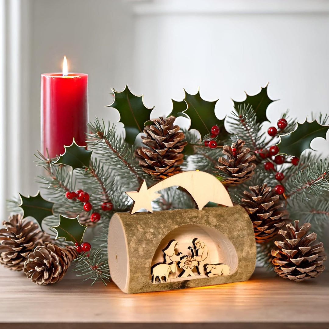 Kaltner Präsente Geschenkidee - Weihnachten Krippe aus Holz mit Jesus, Maria und Kind in einem Baums