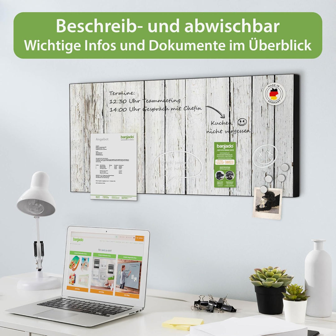 banjado Magnettafel schwarz 78 x 37cm / Magnetwand Metall/Magnetpinnwand als Memoboard/Pinnwand Magn