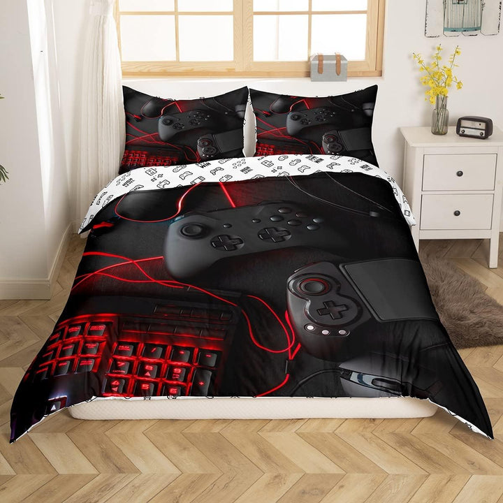 Loussiesd Schwarz Gamepad Bettwäsche 155x220cm Jungen Teenager Spiel Thema Bettbezug Set Modern Game