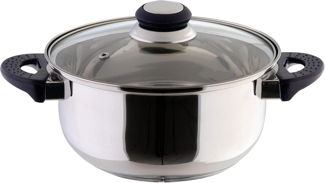 axentia Edelstahl-Topfset Karin 6-teilig, 5 Kochtöpfe & 1 Stiel-Kasserolle mit Glasdeckel, mit Schüt