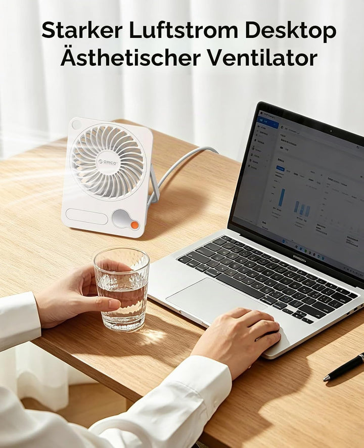 ORICO DoFan USB Tischventilator mit 3200 RPM, 3600mAh Akku &amp; LED Nachtlicht, 180° Flexibler Halterun