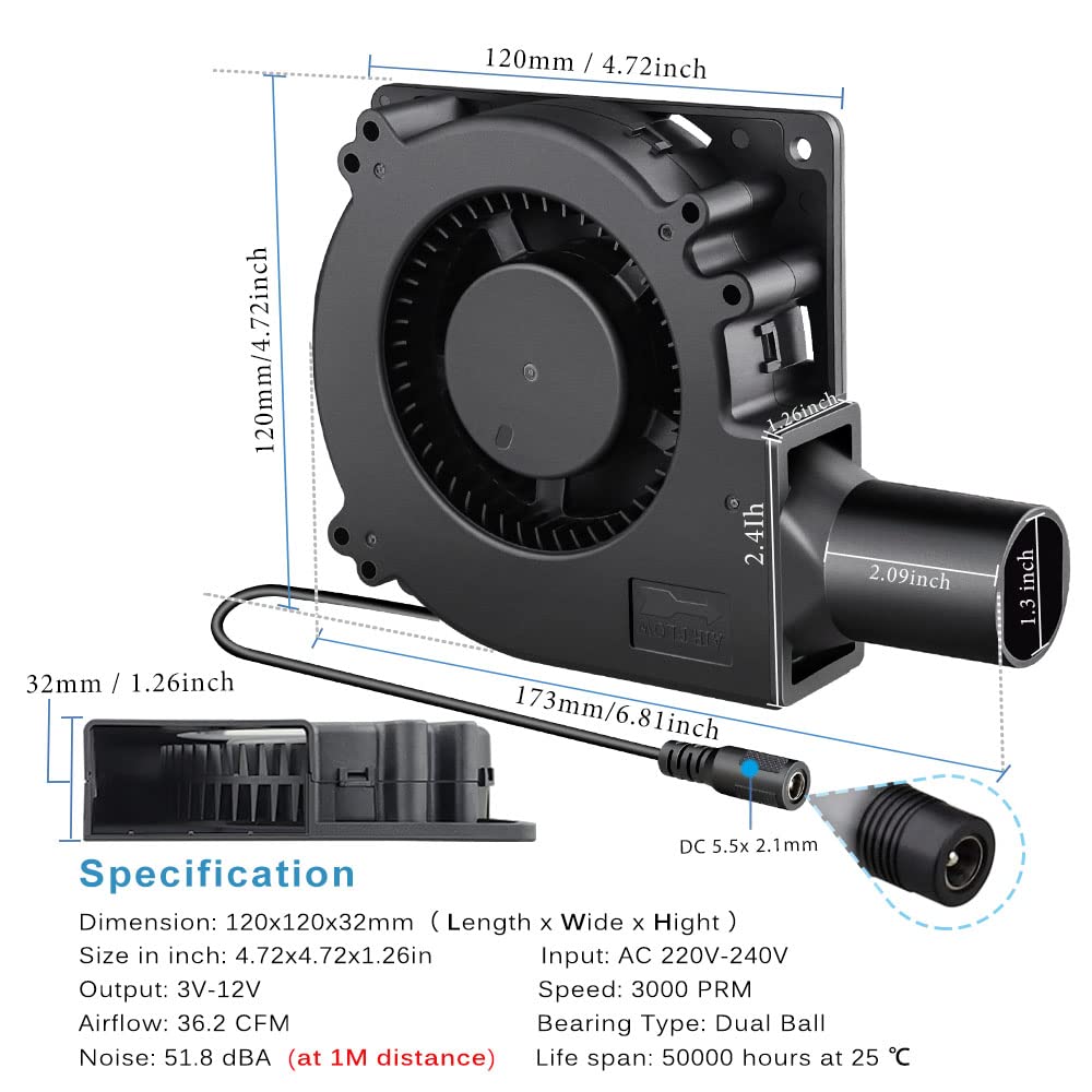 120mm Radial Lüfter 12V Regelbar Kühlung Lüfter AC Powered 230V Gebläse Lüfter für Belüftung Lüfterw
