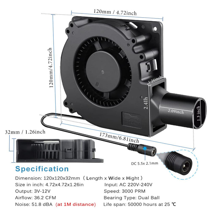 120mm Radial Lüfter 12V Regelbar Kühlung Lüfter AC Powered 230V Gebläse Lüfter für Belüftung Lüfterw