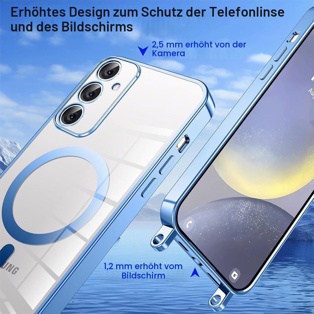 CaseLover Magnetische Handyband für Samsung Galaxy S25 FE 5G Hülle mit Band, Klare Silikon Necklace