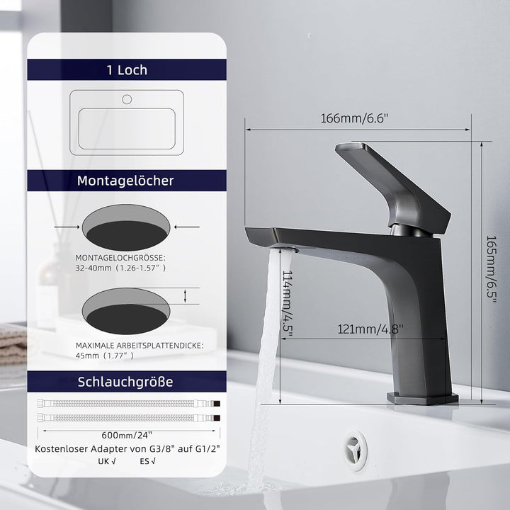 BELZ Wasserhahn Bad, Einhandmischer Waschtischarmatur, Armatur Badezimmer, Mischbatterie Waschbecken