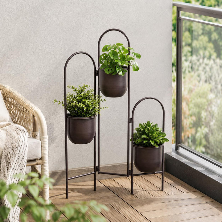 TRIROCKS Metall-Pflanzenständer für den Innenbereich, 88 cm hoher Pflanzkübelständer, 3-stufiger Eck