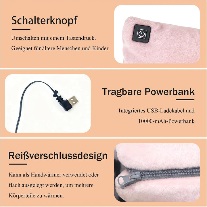 Handwärmer Elektrisch, Beheizbare Handschuhe mit 10000mAh Akku, Taschenwärmer wiederverwendbar 3 Hei