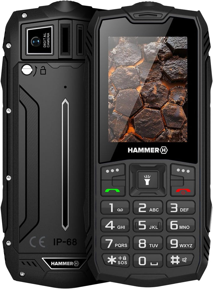 Hammer H Rock LTE Outdoor Handy ohne Vertrag, 3000mAh Akku, 64 GB, 2,4" IPS Display, grosse Tasten,