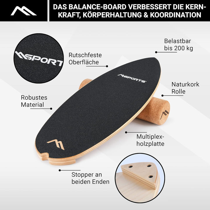 Surf Balance Board aus Holz/Balance Skateboard inkl. Rolle | Balance Board & Indoor Surfboard Trickb