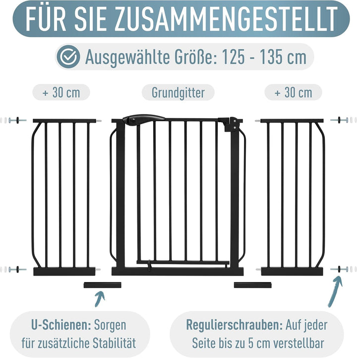 ib style® Berrin Treppengitter 67-175cm | Türschutzgitter | Ohne Bohren | 90° Stop | Auto-Close | 12