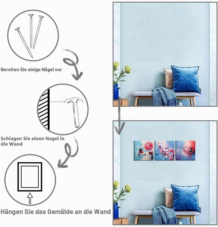 Piy Painting Abstraktes Gemälde Auf Leinwand, Abstraktes Leinwandbild, Rosa Blau Leinwand Wandbilder