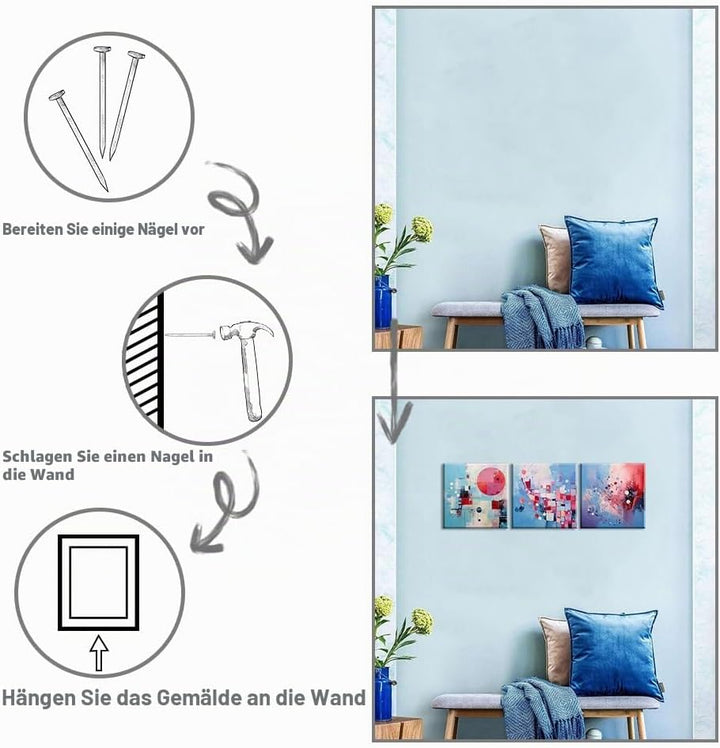 Piy Painting Abstraktes Gemälde Auf Leinwand, Abstraktes Leinwandbild, Rosa Blau Leinwand Wandbilder