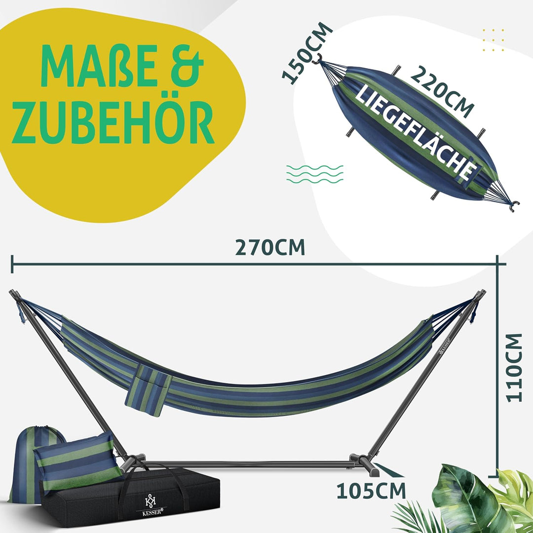 KESSER® Hängematte Lake mit Gestell, Doppel für 2 Personen, 200kg Belastbarkeit, Indoor & Outdoor, X