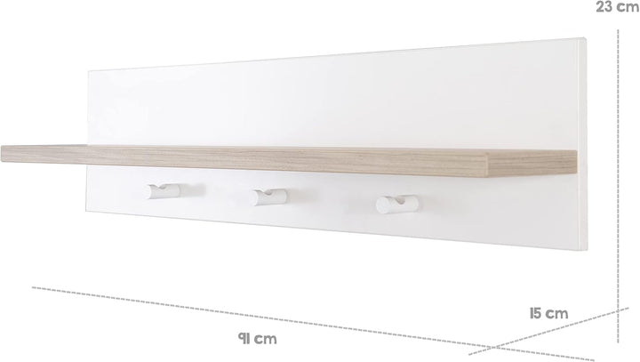 roba universal Wandgarderobe, mit Garderobenhaken und Ablage, weiss/natur, Wandgarderobe