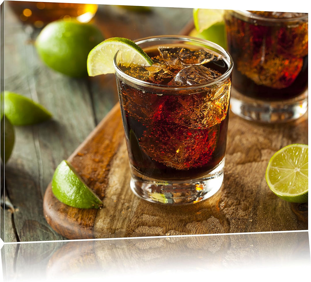 Erfrischender Cuba Libre, Format: 120x80 auf Leinwand, XXL riesige Bilder fertig gerahmt mit Keilrah
