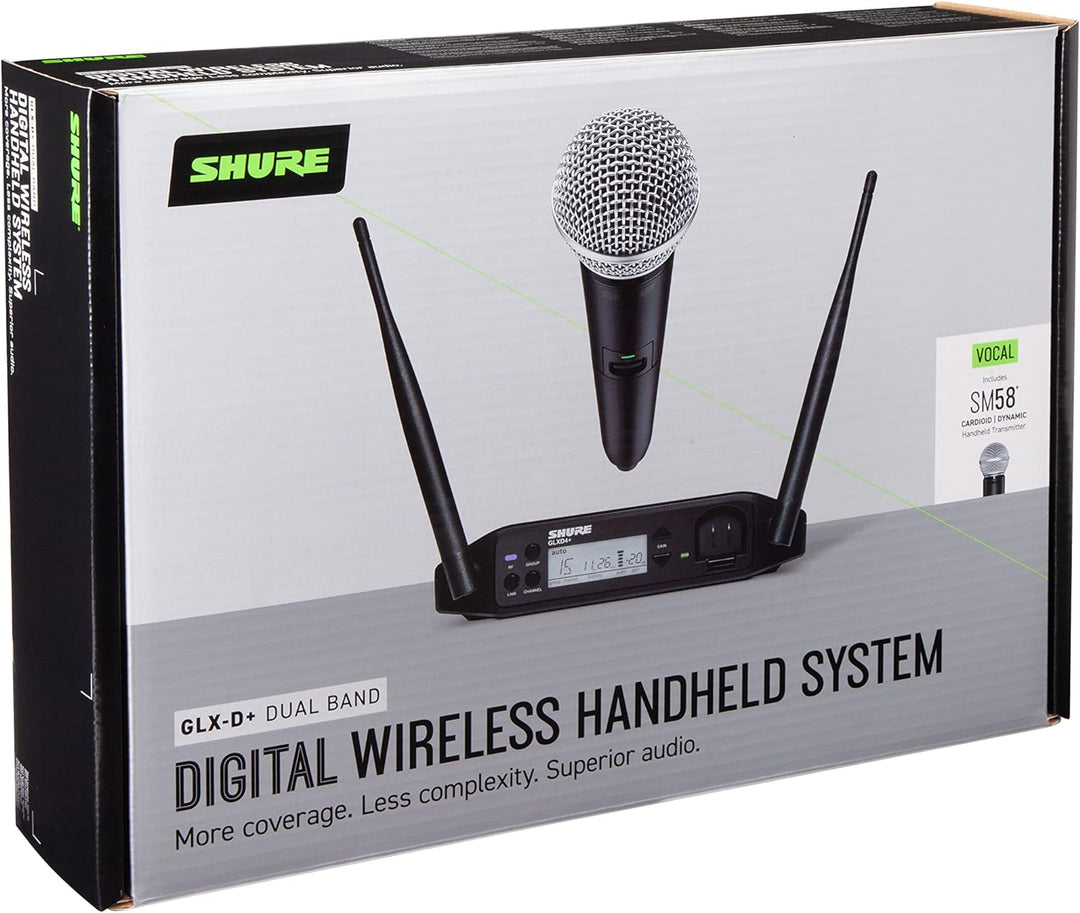 Shure GLXD24+/SM58 Dual Band Pro Digital Wireless Mikrofonsystem für Kirche, Karaoke, Gesang - 12-St